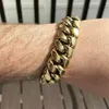 18mm män kubansk miami länk armband kilo kedja set 14k guld över rostfritt stål303d