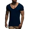 Herenpakken A2892 Collectie Diepe V-hals Korte Mouw Heren T-shirt Slim Fit T-shirt Dunne Top Tee Casual Zomer T-shirt Camisetas Hombre