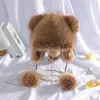 Bérets épaissir chapeau en peluche pour parents enfants coupe-vent avec queue d'oreille de raton laveur 2023 hiver adultes adolescents chauds mongols