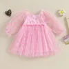 Abiti da ragazza 0-4 anni neonata dolce vestito bambino farfalla stampa soffio manica lunga collo quadrato tutù in tulle festa principessa vestiti per bambini