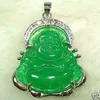Kinesisk grön jade silver Buddha hänge halsband260j