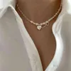 Foxanry 925 Sterling Silver Necklace for Women Trendy Elegant Asymmetry Chain Pearls Smooth Love Heart Brud Smycken Lover Gifts308s