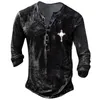 Men's Casual Shirts American T-Shirt Cross Print Short Sleeve Punk Street Wear Retro Button V-Neck Goth Oversized Top