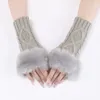 Gants sans doigts automne hiver femmes peluche fausse fourrure tricot laine garder au chaud mitaine courte fille demi doigt écran tactile 231204