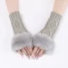 Fingerless Handskar Autumn Winter Women Plush Faux päls stickning ull Keep Warm Short Mitten Girl Half Finger Touch Screen 231204