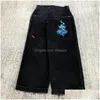 الجينز للرجال رجال الشارع street jnco y2k الهيب هوب الرسوم المتحركة رسمت طباعة سراويل سوداء فضفاضة الرجال نساء نساء عالية الخصر الساق على نطاق واسع dhtj9