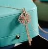 Luxury Pendant Necklace Top S925 Sterling Silver Full Crystal Flower Key Charm Open Your Heart Pendant With Box Party Gift For Women Jewelry