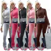 Kvinnors tvådelade byxor fleece -spårdräkter Kvinnor Solid Casual Two Piece Set Långärmad dragkedja Jackor Crop Tops Hög midja Slim Stacked Pants Sweatsuits T231204