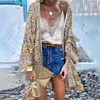 Women's Swimwear WeHello 2023 Summer Bohemian Casual Cloak Cardigan For Swimsuit Woman Beach Tops Long Sleeved Shawl Chiffon Shirt