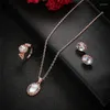 Necklace Earrings Set Fashion Gold Color Ring Women Jewellery Colorful Crystal Wedding Plated Party