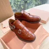 Women's Dress Shoes Mary Brand Genuine Leather Shoes Carved Block British Style Loafers