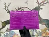 designer bag brand purse luxury clutch 22cm women totesreal shinny crocodile skin fully handmade quality wax line stitching Vert Emeraude color