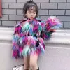 Jackor Children's Faux Fur Coat Baby Girls Fake Long Sleeved Thicken Warm Color Matching Kids Tops Outwear E513 231204