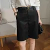 Shorts femininos wtempo verão cintura alta na altura do joelho calças retas com cinto senhora do escritório moda cáqui preto casual curto