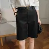 Women's Shorts WTEMPO Summer High Waist Knee-length Straight Pants With Belt Office Lady Fashion Khaki Black Casual Short