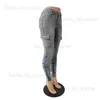 Jean femme poches empilées jean Cargo pantalon femmes bouton mouche mince plissé décontracté Denim pantalon T231204