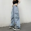 Kvinnors byxor överdimensionerade kvinnor last hip-hop streetwear mode vår sommarfickor elastiska hög midja casual sportbyxor