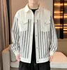 Striped Designer Men's Jacket Casual Coat Trendy Cardigan Loose Men Tops Turn Down Collar Varsity Sports Man England Jacket Printed Outerwear Hoodies Street Coats