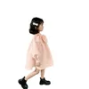 Flickans klänningar flickor vinterklänning långärmad rosa färg unik design prinsessa klänning med båge barn söta klänning kläder för baby flicka 231204