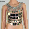 Chran Spiegel Perspex Crop Top Maliënkolder Beha Halter Ketting Body Lingerie Metallic Bikini Sieraden Burning Man EDM Accessoires Cha220w