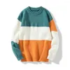 Pulls pour hommes Hommes Loose Cut Pull Contraste Couleur Colorblock Tricoté avec col rond Manches longues Élastique épais pour l'automne