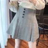 Saias 2024 outono xadrez cor sólida cintura alta saia chique botão plissado a linha magro ajuste faldas moda japonesa saias