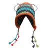 Bérets Stripe Pattern Ethnique Rétro Crochet À La Main Chapeau Femmes Coupe-Vent Hiver Chaud Coloré Gland Bonnet Patinage Camping Cap