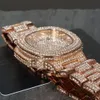 Boîtier de montre personnalisé glacé VVS Moissanite pour hommes, montre à Quartz de luxe en acier inoxydable plaqué or et diamant