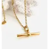 Kina grossist minimalistisk vermeil t-bar halsband 18k guld rostfritt stål populärt pendell mode smycken halsband för kvinnor