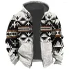 Men's Hoodies Warm Hoodie 2023 Winter Zip Up For Men Fleece Hood Jacket Clothing Tribal Traditional Print Sweatshirts Holiday Outerwear