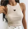 Prrra Été Blanc Femmes Tops T-shirts Crop Top Broderie Sexy Hors Épaule Noir Débardeur Casual Sans Manches Dos Nu Top Chemises De Luxe Designer Couleur Unie Gilet Taille