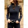 Women's T-Shirt 2022 Summer Women Tops Long-Sleeved Lace Turtleneck Hollow Shirt Sunscreen Long-Sleeved Clothes Sexy Black Girls Clothes T231204