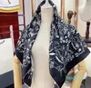 High Quality Twill Real Silk ScarvesLetter Printing Flower Pattern Black White Square Scarf Women Summer Beach Headband Fashion Accessories