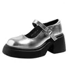 Dress Shoes Women's Mary Jane Fashionable Silver Shallow Buckle High Heels Autumn Platform Ladies Sexy Banquet Cosplay