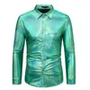 Camisas casuais masculinas moda retro discoteca vestido de festa camisa brilhante manga longa único breasted lapela topos homens boate roupas de palco