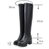 Bottes filles grande taille 3445 14 plate-forme épaisse femmes Sexy sans lacet carrés talons hauts longue imperméable hiver noir blanc 98 231204