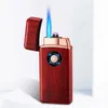 Briquet électrique coupe-vent en métal à double Arc Plasma USB, flamme bleue, torche Turbo droite, Butane, sans gaz, cigare, cadeau pour hommes