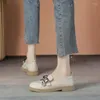 Sapatos de vestido para mulher 2023 dedo do pé redondo preto calçado de verão feminino mocassins salto baixo elegante com arco casual