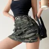 Rokken High Street Split Denim Rok Vrouw 2023 Zomer Met Zakken Camouflage Cargo Vrouwen Amerikaanse Retro Taille Mini