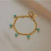 Nouveau bohème en acier inoxydable Double chaîne serpent os chaîne turquoise fleur pendentif collier Bracelet ensemble pour femmes fille bijoux