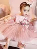 Flickklänningar Yipeisha Baby Party Kort ärmar Tulle Flowers Ball Gown Toddler Flower Dress First Communion