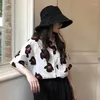 女性のブラウス4サイズS-XL夏アールマッチ半袖花柄の印刷ファーシオンヴィンテージターンダウンカラー女性トップシャツ