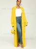 Women's Sweaters Kintted Cardigan Women Long Jacket Autumn Winter Yellow Crochet Loose Long Sleeve Woman Sweater Warm Jumper Causal Cardigans T231204