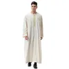 Vêtements ethniques Hommes musulmans manches longues col rond broderie robe à glissière arabe mâle adulte cheville longueur Thobe Ramadan Eid vêtements
