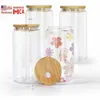 USA CA Local Warehouse Fast Shipping 16oz Sublimation Glass Cup Blank With Bamboo Lid Frosted Beer Jar Glass Tumbler Mason Jar Plastic Straw