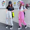 Trousers Teenage Girls Pants Hip Hop Dance Summer Kids Clothes Ripped Holes Hollow Out Distressed Drawstring Korean Kpop 4 To 16 Years