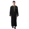 Vêtements ethniques Hommes musulmans manches longues col rond broderie robe à glissière arabe mâle adulte cheville longueur Thobe Ramadan Eid vêtements