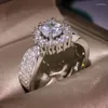 Cluster Rings 18K Gold Color Diamond Gemstone Ring For Women Fine Anillos De Bizuteria Natural Jewelry 18 K Bague Cushion Zirconia Box