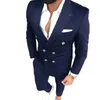 Herenpakken Double Breasted Marineblauw Piekte Revers Casual Dagelijkse outfits Set 2-delige jas Broek Los Ropa Hombre Tailor