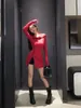 Malhas femininas outono 2023 design sentido moda sexy vinho vermelho manga longa casaco de malha fino ajuste francês sólido vintage topo
